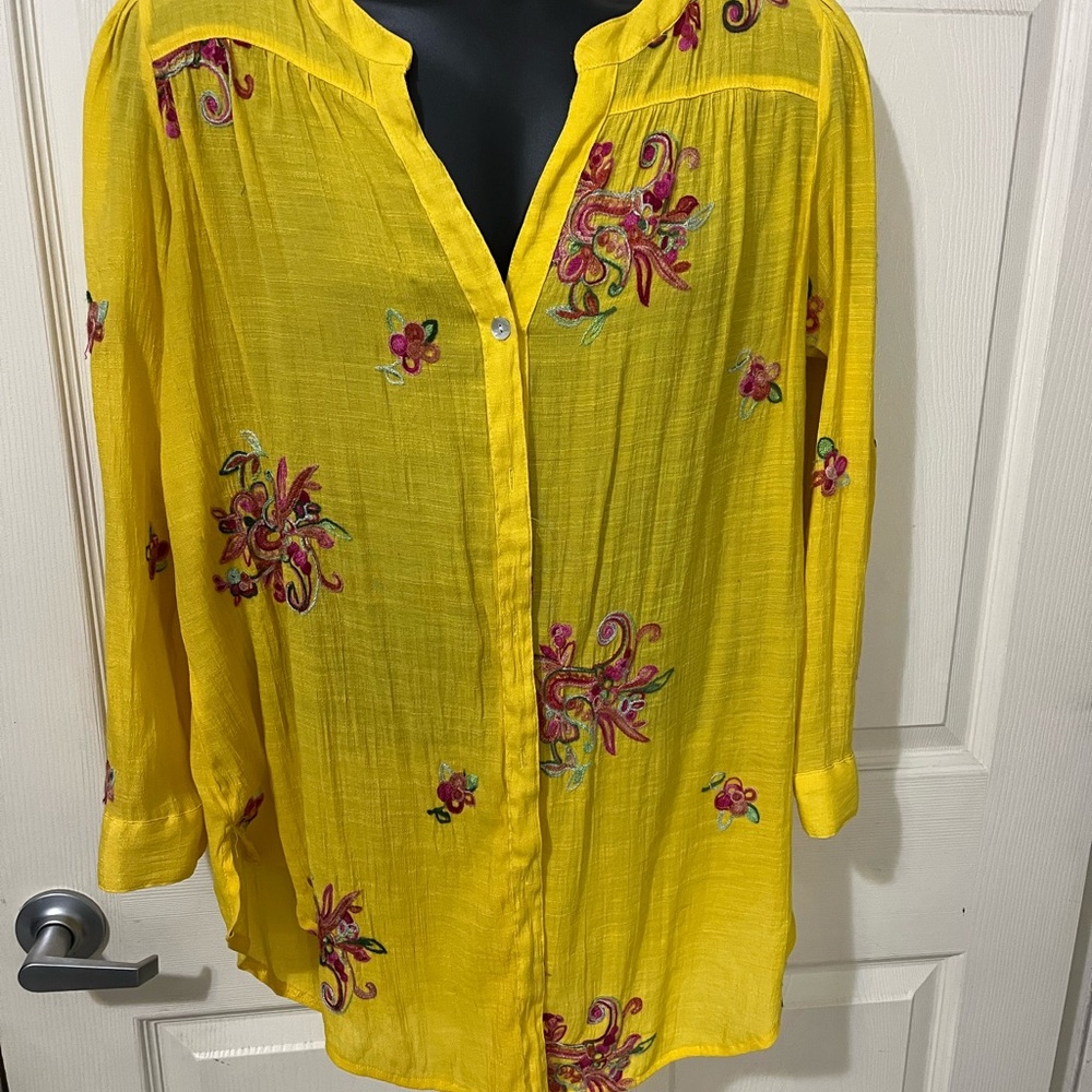 Yellow Floral Embroidered Women's Top